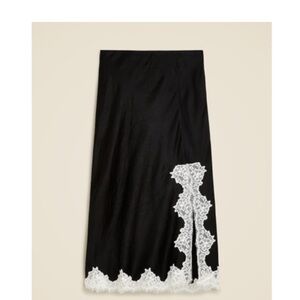 J. Crew Black Midi Gwyneth lace trim slip skirt